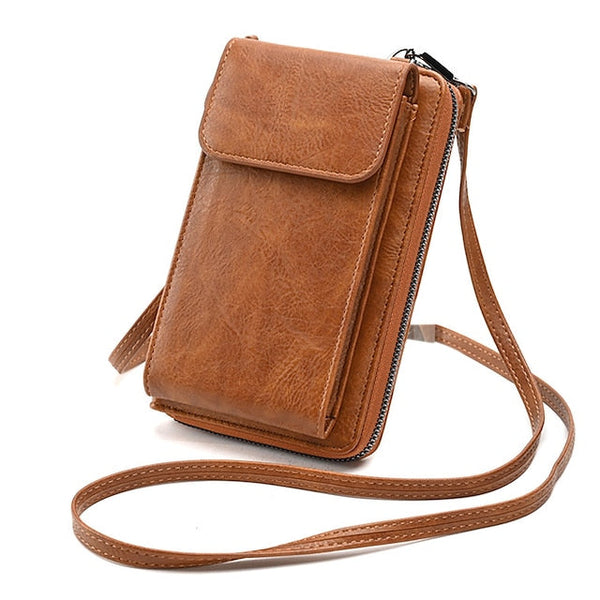 with Zipper Wallet Vintage Faux Crossbody Leather Women's FashionChic