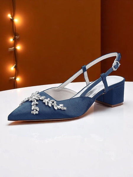 Women's Satin Heels Black Slingback FashionChic