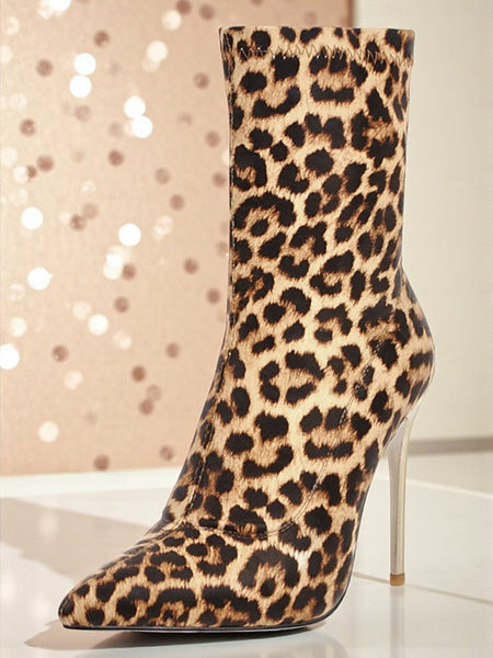 Boots Print - Ankle Women's Leopard Sexy Pointed Stiletto FashionChic