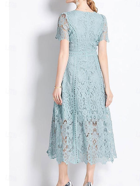 Crew Neck Dress Tea Length Bride of the Mother Elegant FashionChic