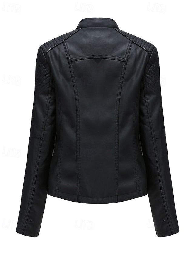 Women's Pocket Jacket Zipper Faux Leather Comfortable FashionChic