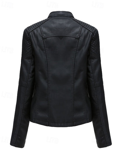 Women's Pocket Jacket Zipper Faux Leather Comfortable FashionChic