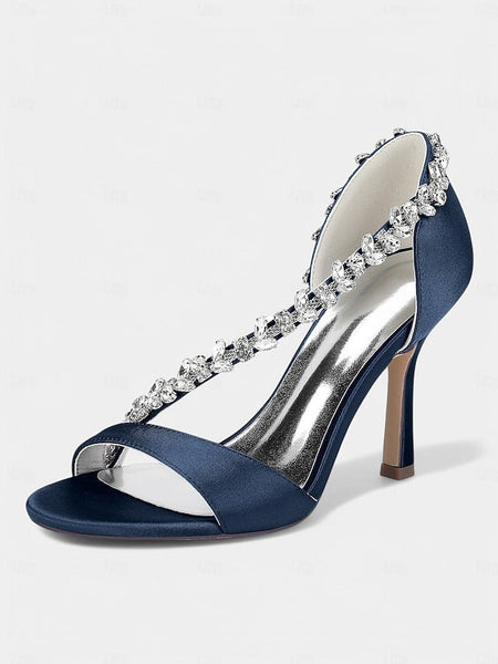 T-Strap Satin Crystal Women's High Heels with – Champagne FashionChic