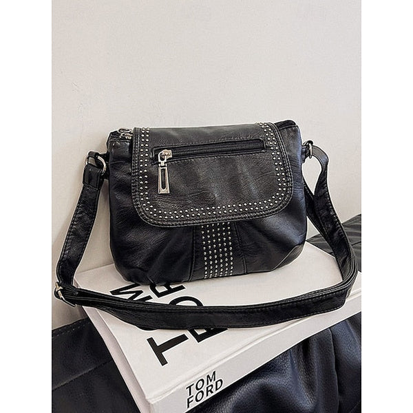 with Faux Bag Women's Leather Brown Crossbody Studded FashionChic