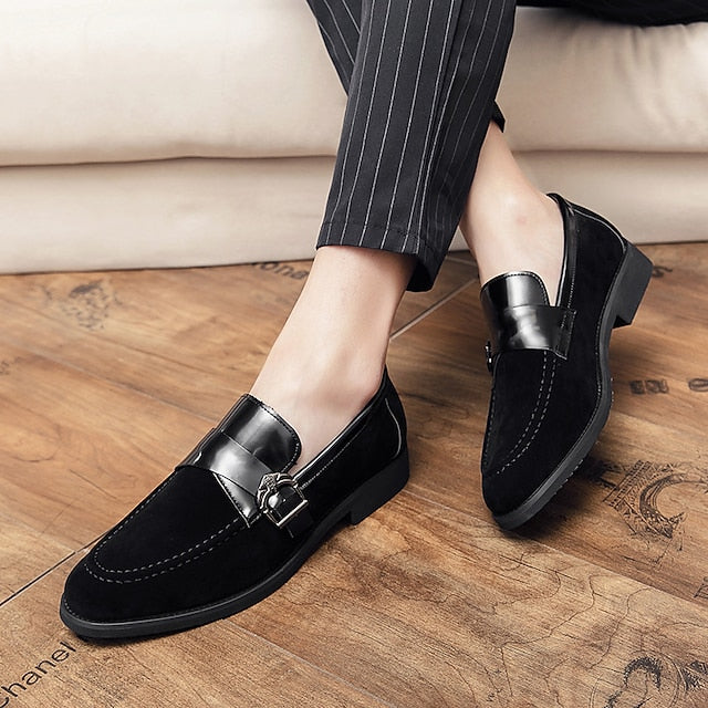 Patent and Leather Men's Loafers Strap Metal with Suede FashionChic