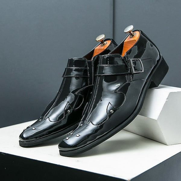 Formal Monk Black – Dress Men's Strap Leather Shoes FashionChic