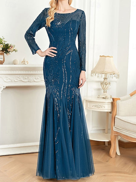 Elegant Floor Mother Crew Bride Party Neck Dress of the FashionChic