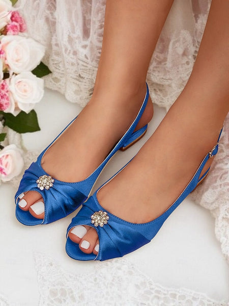 Women's Wedding Heels with Crystal Satin Slingback FashionChic