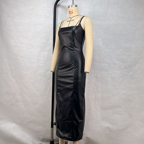 Women's Midi Dress Slip Dress Leather Dress Fashion Modern