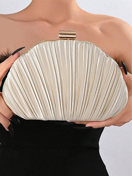 Satin Women's Evening Clutch Shell Purse Pleated FashionChic