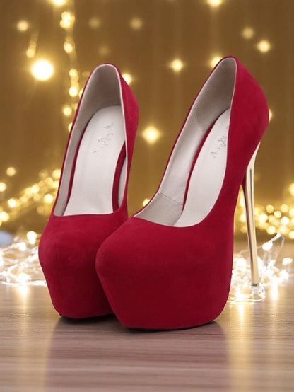 Metallic Stiletto Women's Heels Platform Red with Suede and FashionChic