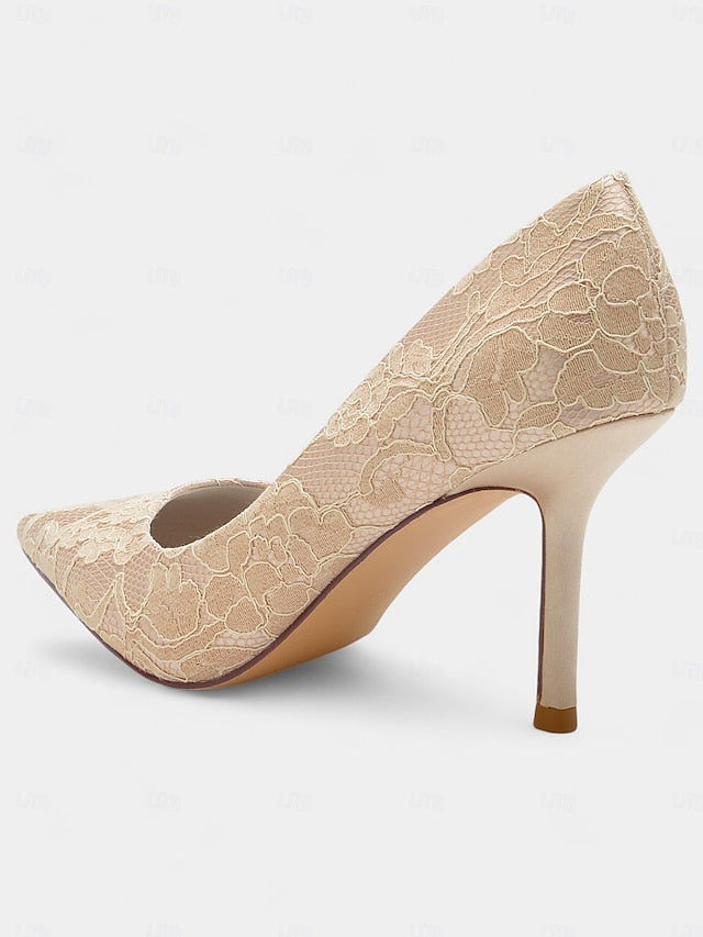 Stiletto Women's - Heels Lace-Embroidered Pointed-Toe FashionChic
