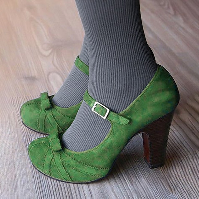 Suede and Heels Bow Jane with Mary Red Detail Black Women's FashionChic