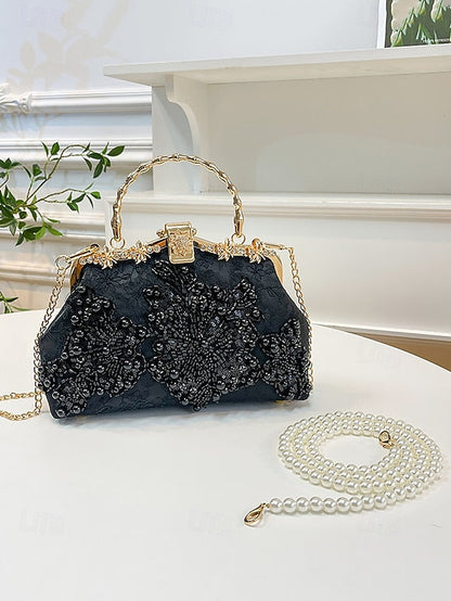 Handbag Floral Pearl and Evening White Lace Elegant with FashionChic