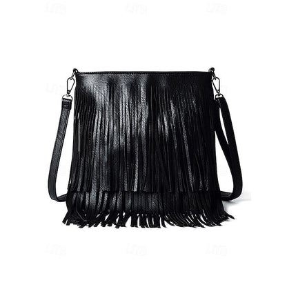 - Women's Leather Bag Faux Fringe Bohemian Crossbody FashionChic