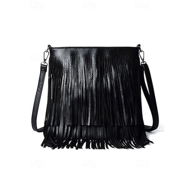 - Women's Leather Bag Faux Fringe Bohemian Crossbody FashionChic