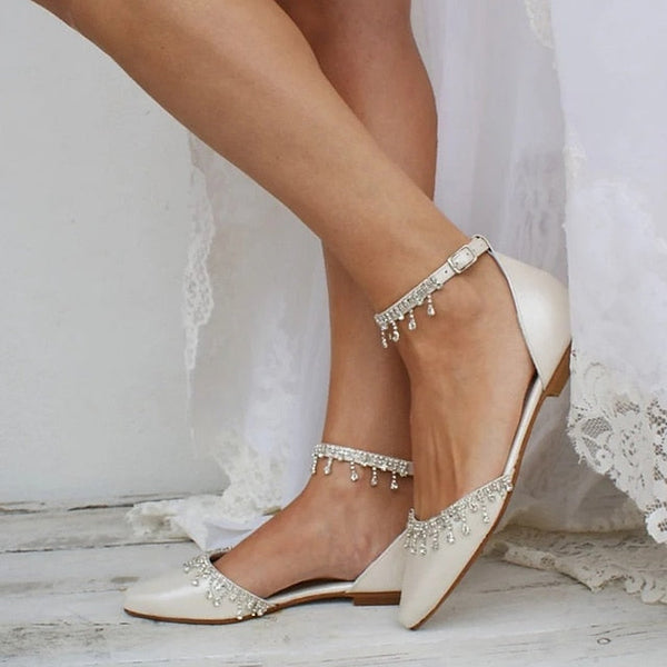 Wedding Women's Shoes Elegant Flats with – White Bridal FashionChic