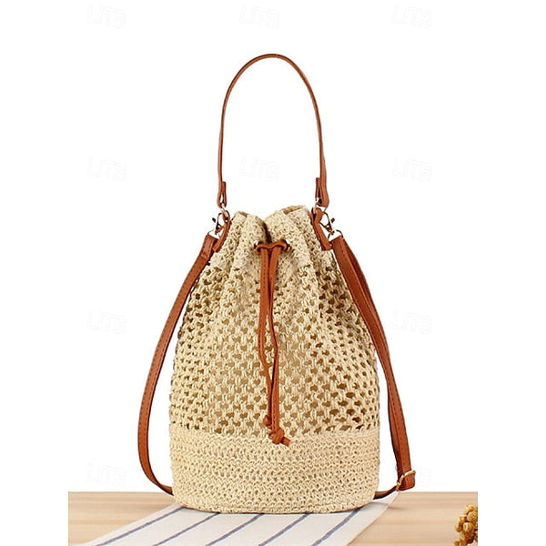Bag - with Tote Women’s Summer Woven Drawstring Stylish Bucket FashionChic