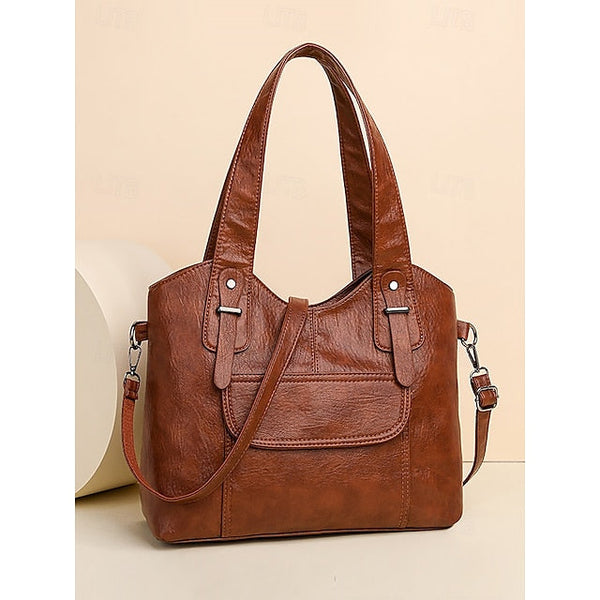 Brown Faux Bag Women's Leather Tote with Vintage Dual FashionChic