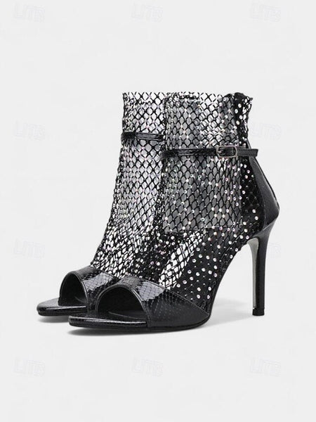 Glitter Sandals Women's Mesh Open-Toe Stiletto – Gold FashionChic