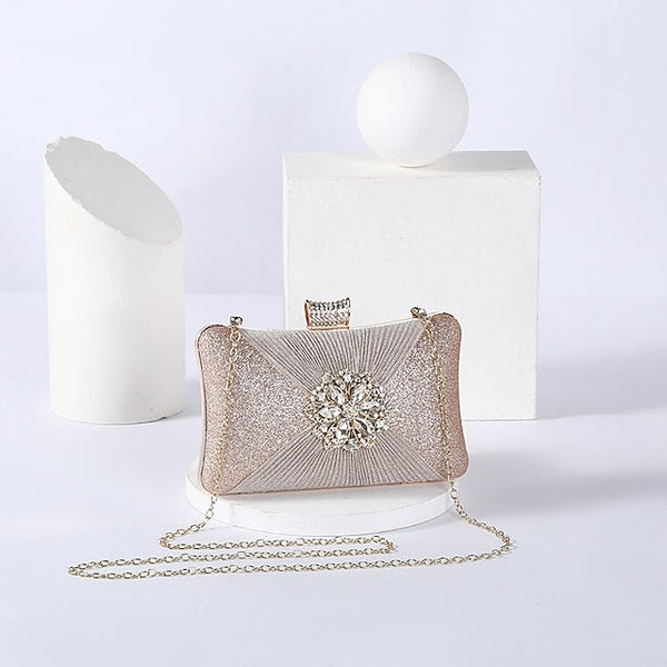 Women's Strap Elegant Gold Bag Chain Clutch with Rhinestone FashionChic
