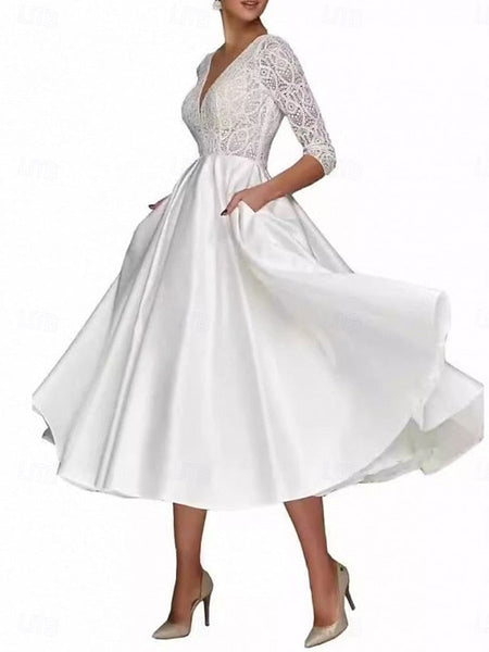 Simple of Bride the Dress Neck A-Line Elegant Tea V Mother FashionChic