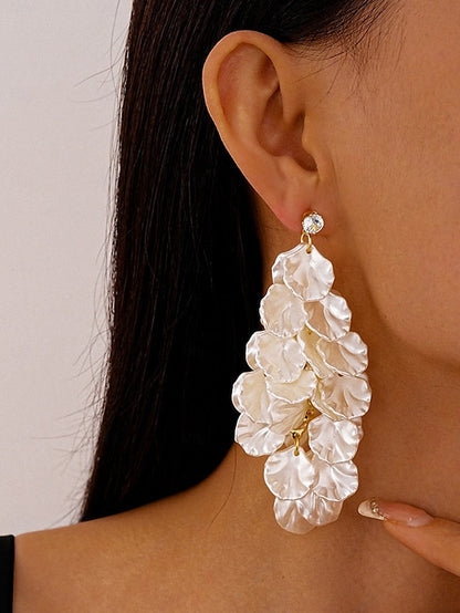 Women's Satin Layered Floral Earrings Drop - Elegant Petal FashionChic