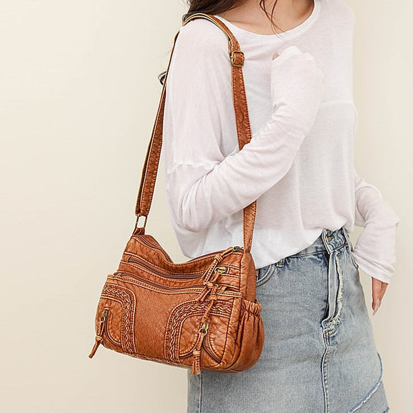 Leather Women's Faux Shoulder Brown Vintage Bag – Boho FashionChic
