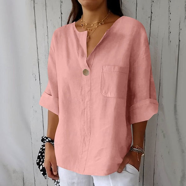 Women's Cotton Linen Blouse Solid Color Elegant Stylish FashionChic
