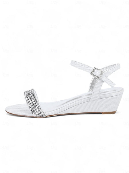 - Women's Champagne Rhinestone Sandals Open Toe Wedge FashionChic