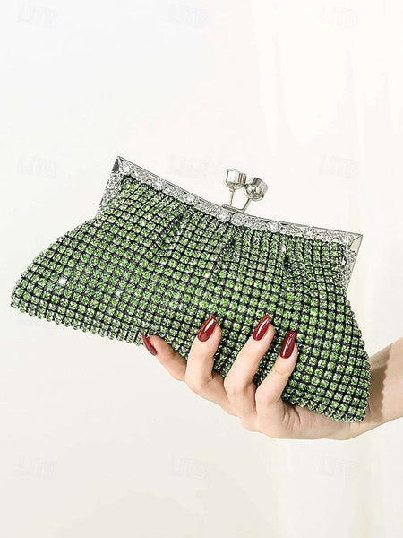 Vintage Sage Women's – Clutch Purse Green Rhinestone FashionChic