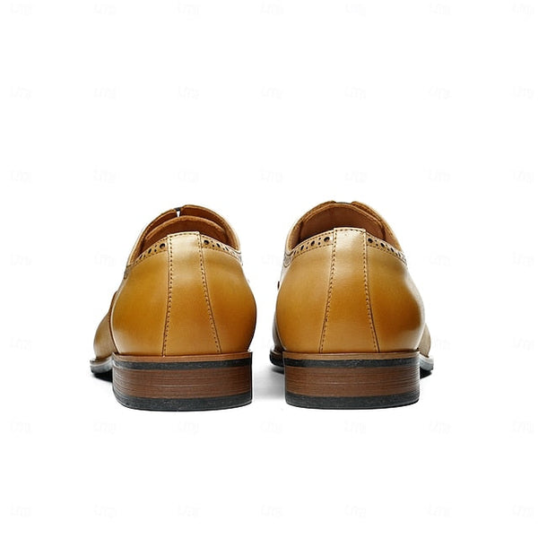 Leather Light Shoes Genuine Wingtip Oxford with Men's Brown FashionChic