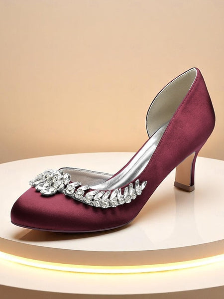 Heel Women's Silver Satin - Kitten Toe Low Heels Round FashionChic