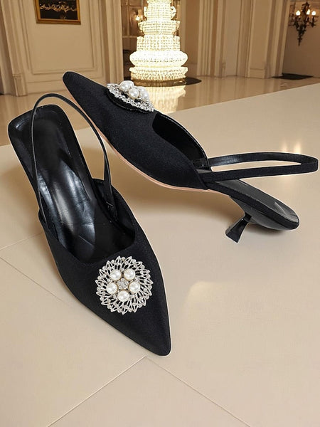 Pumps Satin with and Blue Women's Pearl Slingback FashionChic