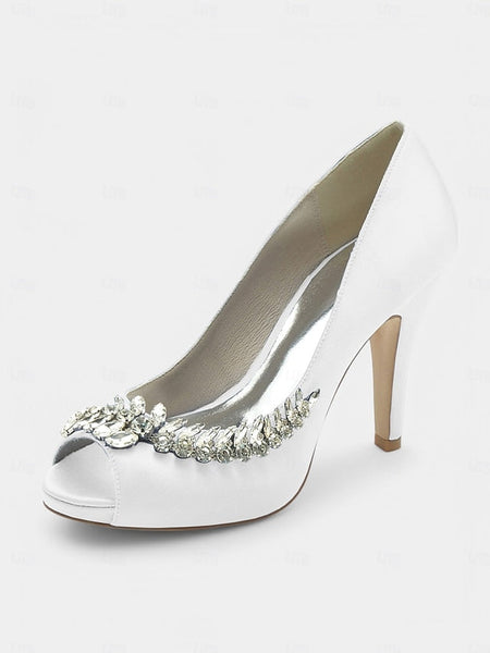 Peep-Toe Luxury – Embellishment Satin Crystal Blue with Heels FashionChic