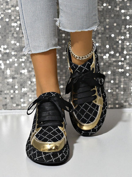Silver Quilted Women's - Rhinestone Sneakers and Black FashionChic