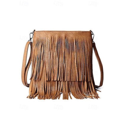 - Women's Leather Bag Faux Fringe Bohemian Crossbody FashionChic