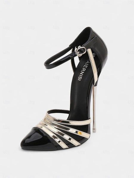 Women's Leather Patent Heels Stiletto and - Black Red FashionChic