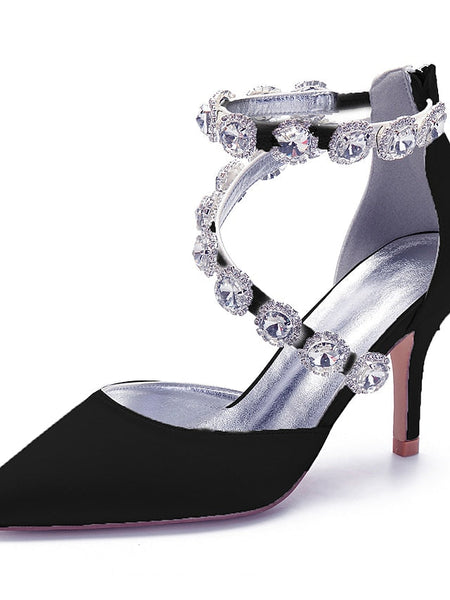 Purple Rhinestone Satin High Women's Shoes Heel with FashionChic