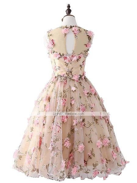 A-Line Short Mini Prom Dresses Party Floral Sleeveless Jewel