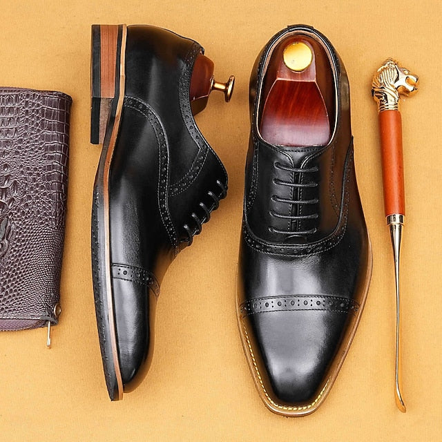 Leather Light Shoes Genuine Wingtip Oxford with Men's Brown FashionChic