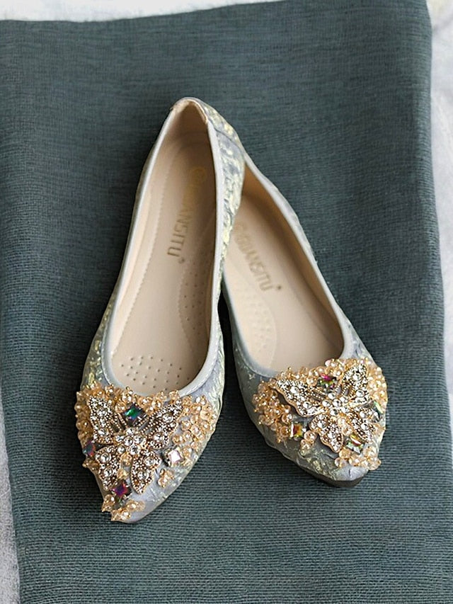 Foldable Embroidered Women's Flats Ballet with Beaded FashionChic