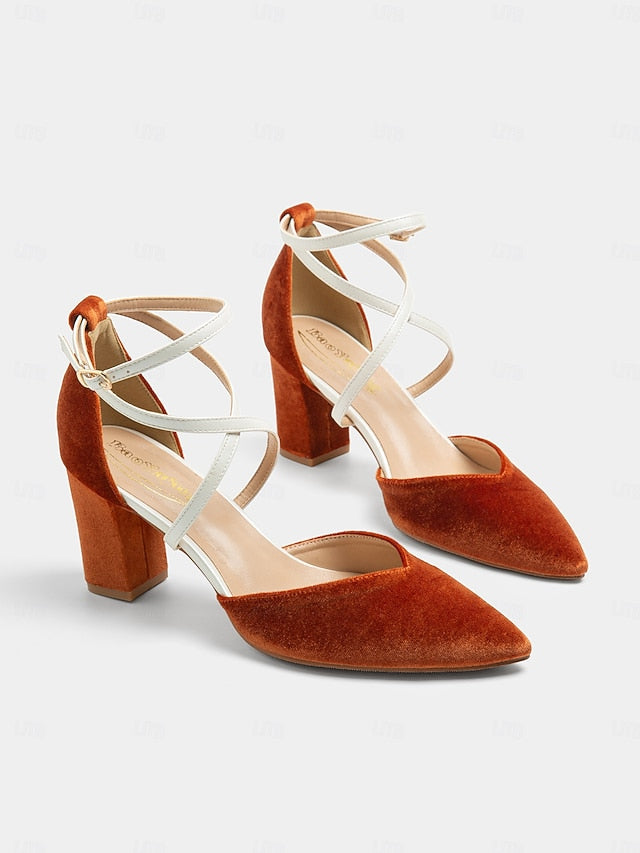 Chic - Heels Strap Two-Tone Ankle Suede Women's Elegant FashionChic
