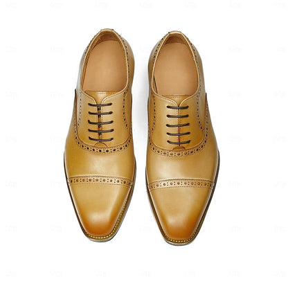 Leather Light Shoes Genuine Wingtip Oxford with Men's Brown FashionChic