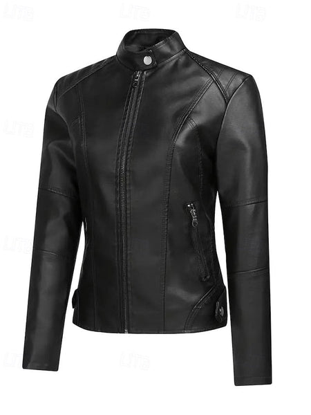 Comfortable Zipper Leather Faux Pocket Women's Jacket FashionChic