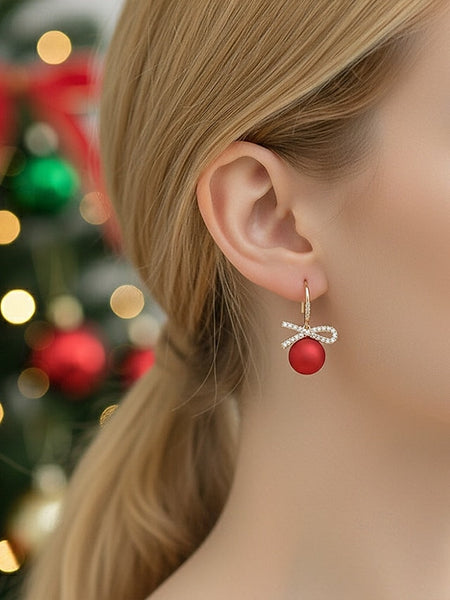 and Rhinestone with Pearl Earrings Christmas Women's Bow FashionChic