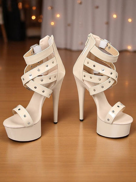 Women's with Platform Straps High White Heels Buckled and FashionChic