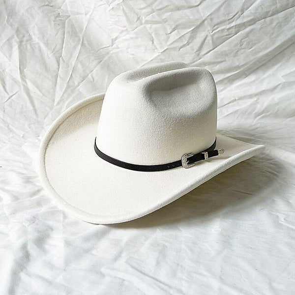 Western Men's Woolen Cowboy Hat Metal Buckle Vintage Knight FashionChic
