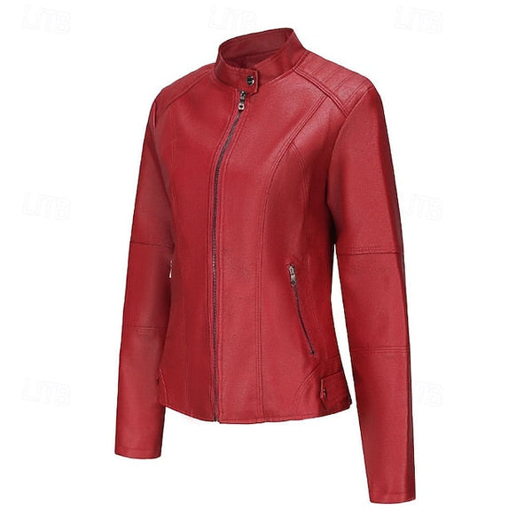 Comfortable Zipper Jacket Leather Faux Pocket Women's FashionChic