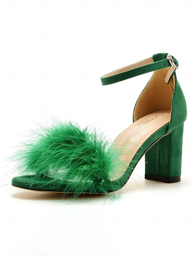 – Wedding Block Women Feather-Embellished for Sandals Heel FashionChic